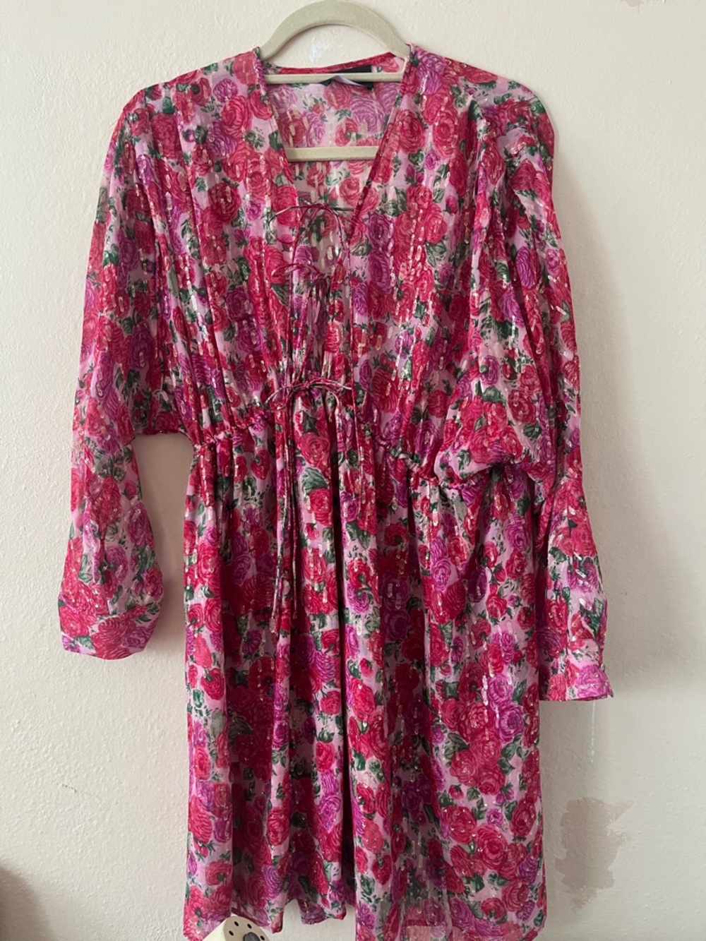 The Kooples Pink Rose-Print Silk Dress